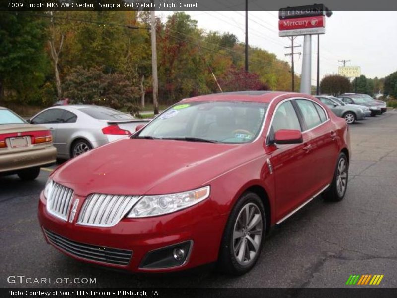 Sangria Red Metallic / Light Camel 2009 Lincoln MKS AWD Sedan