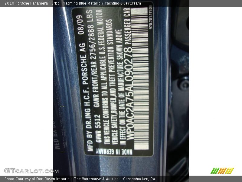 Yachting Blue Metallic / Yachting Blue/Cream 2010 Porsche Panamera Turbo