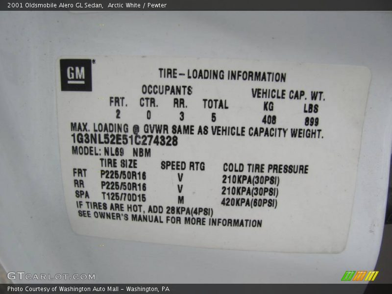 Arctic White / Pewter 2001 Oldsmobile Alero GL Sedan