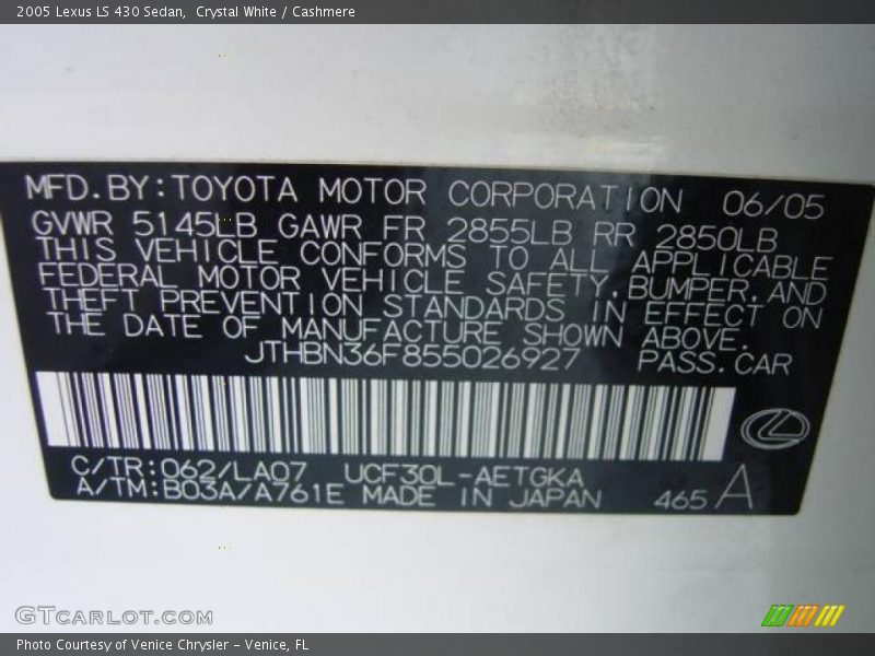 Crystal White / Cashmere 2005 Lexus LS 430 Sedan