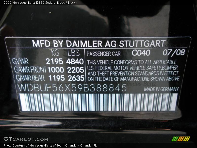 Black / Black 2009 Mercedes-Benz E 350 Sedan