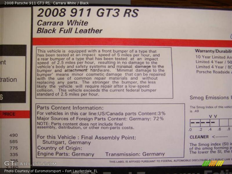 Carrara White / Black 2008 Porsche 911 GT3 RS
