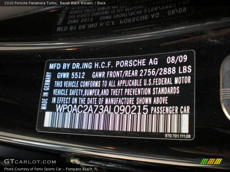 Basalt Black Metallic / Black 2010 Porsche Panamera Turbo