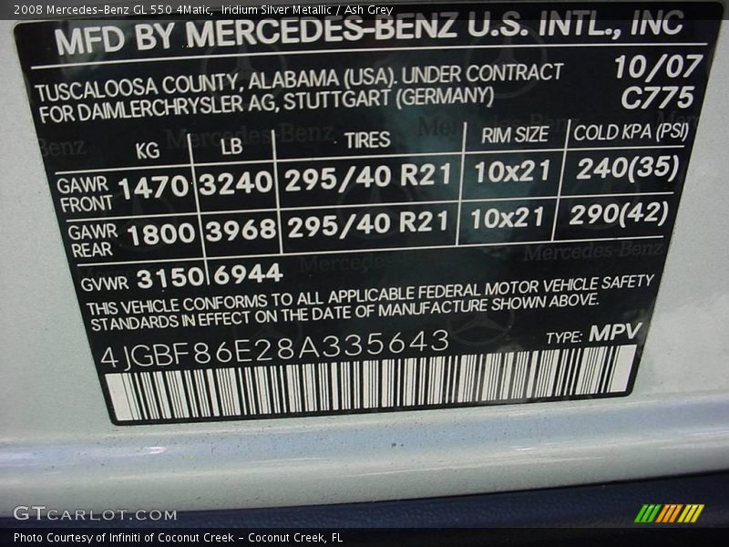 Iridium Silver Metallic / Ash Grey 2008 Mercedes-Benz GL 550 4Matic