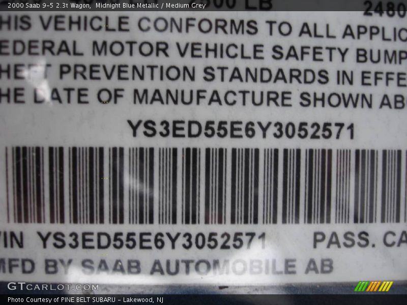 Midnight Blue Metallic / Medium Grey 2000 Saab 9-5 2.3t Wagon