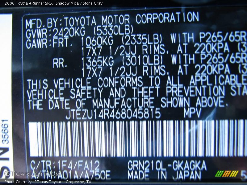 Shadow Mica / Stone Gray 2006 Toyota 4Runner SR5