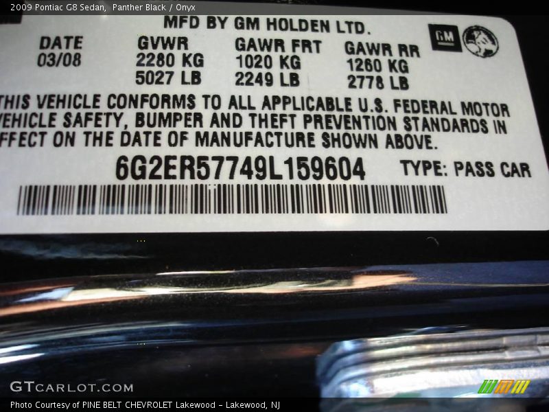Panther Black / Onyx 2009 Pontiac G8 Sedan