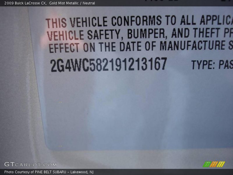 Gold Mist Metallic / Neutral 2009 Buick LaCrosse CX