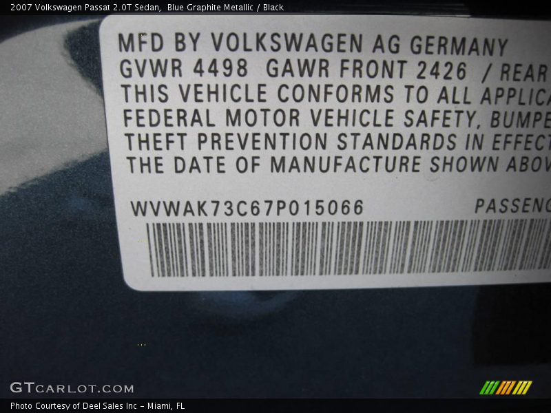 Blue Graphite Metallic / Black 2007 Volkswagen Passat 2.0T Sedan