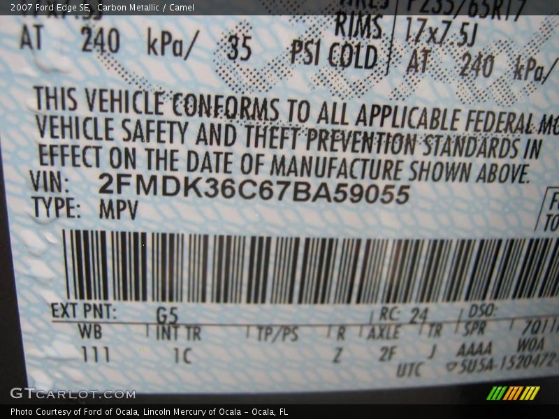 Carbon Metallic / Camel 2007 Ford Edge SE