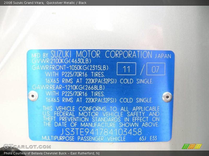 Quicksilver Metallic / Black 2008 Suzuki Grand Vitara