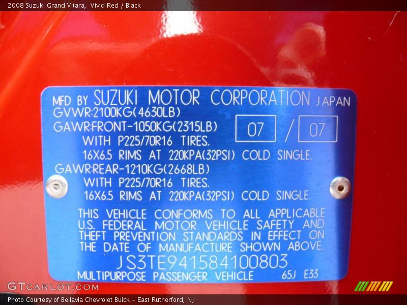 Vivid Red / Black 2008 Suzuki Grand Vitara