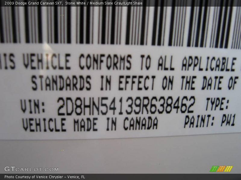 Stone White / Medium Slate Gray/Light Shale 2009 Dodge Grand Caravan SXT