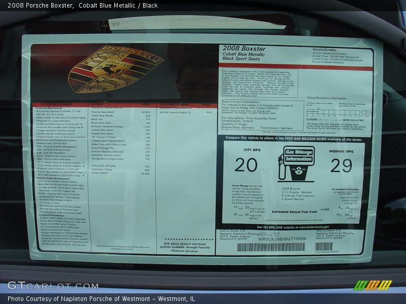 Cobalt Blue Metallic / Black 2008 Porsche Boxster