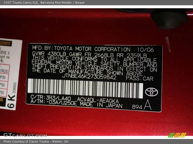 Barcelona Red Metallic / Bisque 2007 Toyota Camry XLE