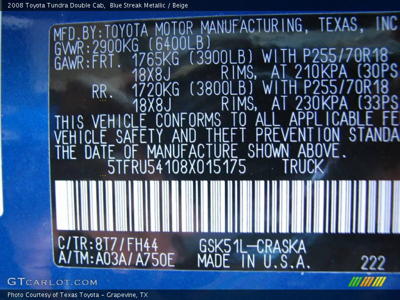 Blue Streak Metallic / Beige 2008 Toyota Tundra Double Cab