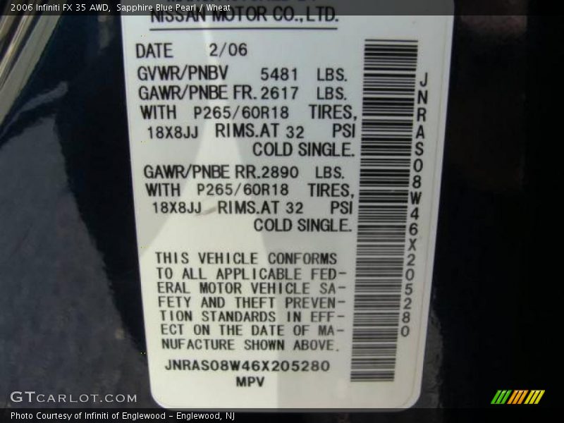 Sapphire Blue Pearl / Wheat 2006 Infiniti FX 35 AWD