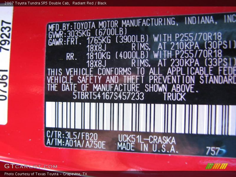 Radiant Red / Black 2007 Toyota Tundra SR5 Double Cab
