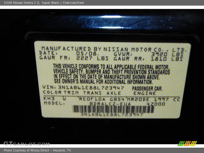 Super Black / Charcoal/Steel 2008 Nissan Sentra 2.0