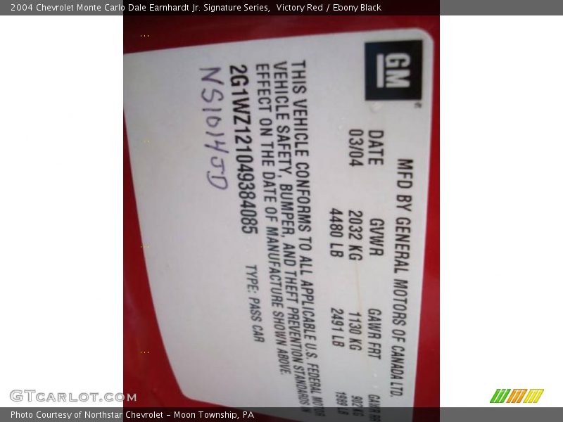 Victory Red / Ebony Black 2004 Chevrolet Monte Carlo Dale Earnhardt Jr. Signature Series