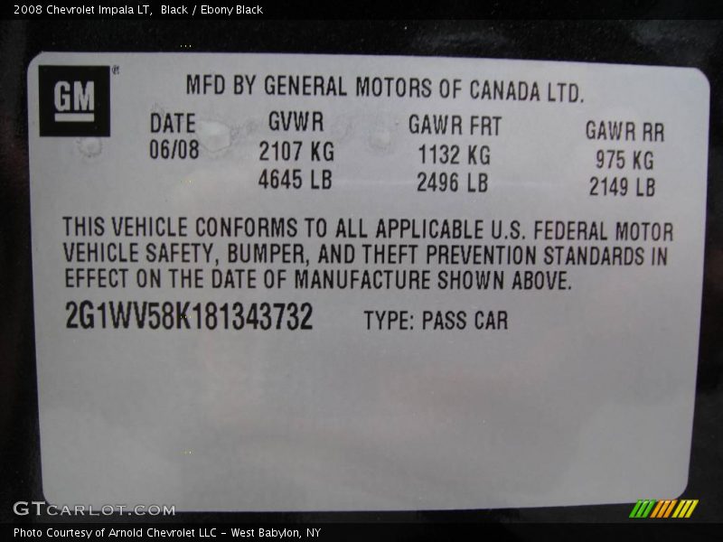 Black / Ebony Black 2008 Chevrolet Impala LT