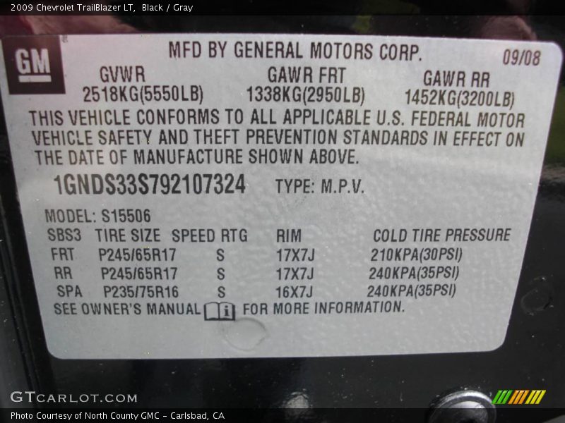 Black / Gray 2009 Chevrolet TrailBlazer LT