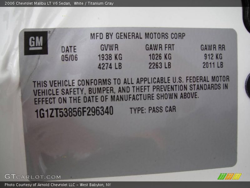 White / Titanium Gray 2006 Chevrolet Malibu LT V6 Sedan