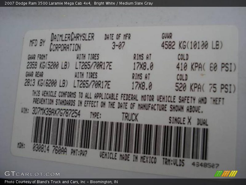 Bright White / Medium Slate Gray 2007 Dodge Ram 3500 Laramie Mega Cab 4x4