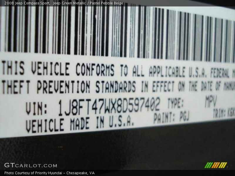 Jeep Green Metallic / Pastel Pebble Beige 2008 Jeep Compass Sport