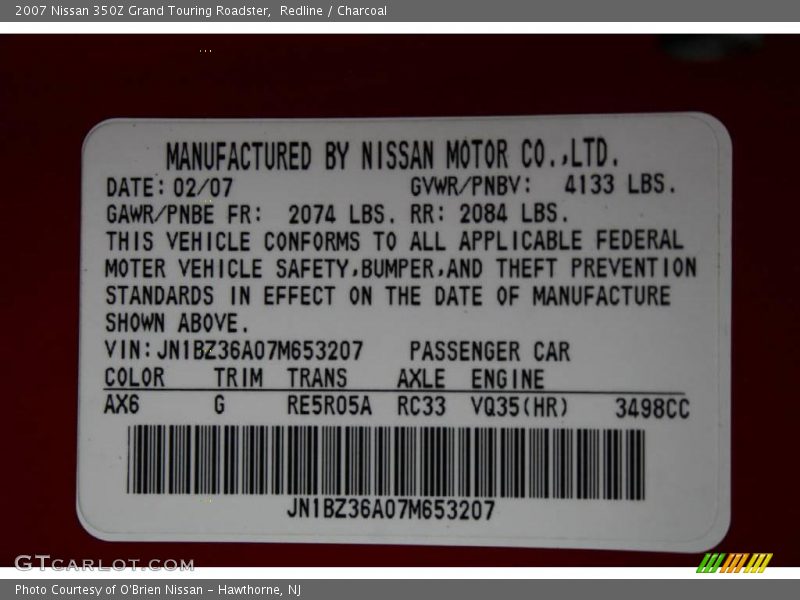 Redline / Charcoal 2007 Nissan 350Z Grand Touring Roadster