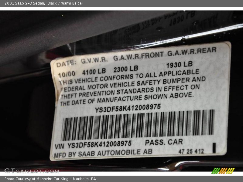 Black / Warm Beige 2001 Saab 9-3 Sedan