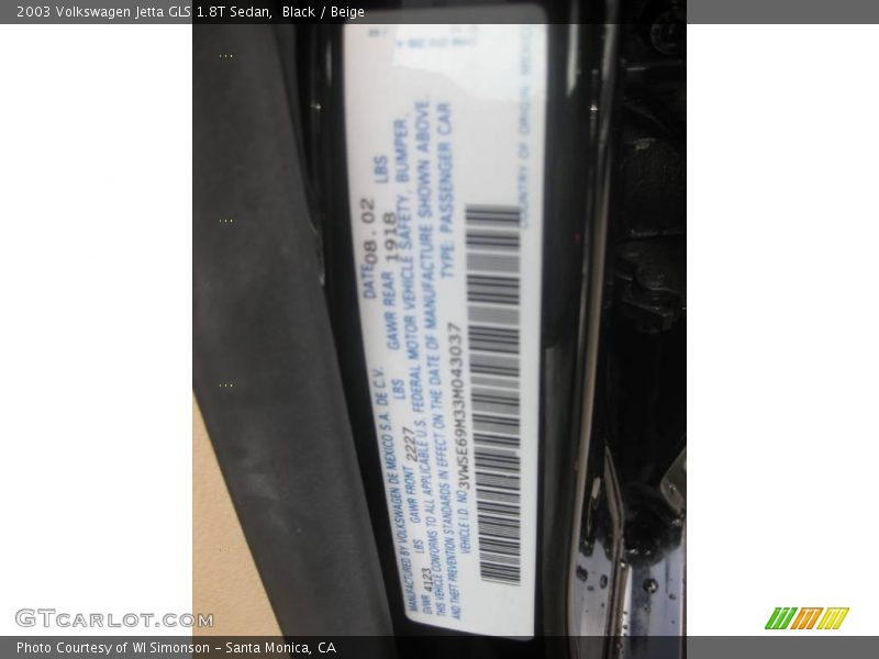 Black / Beige 2003 Volkswagen Jetta GLS 1.8T Sedan