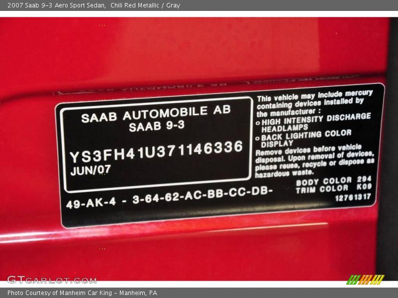 Chili Red Metallic / Gray 2007 Saab 9-3 Aero Sport Sedan