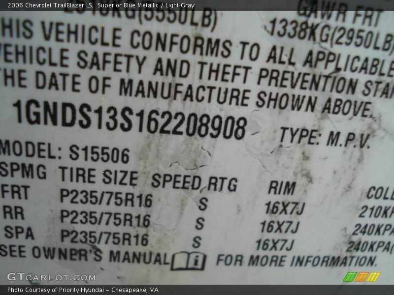 Superior Blue Metallic / Light Gray 2006 Chevrolet TrailBlazer LS