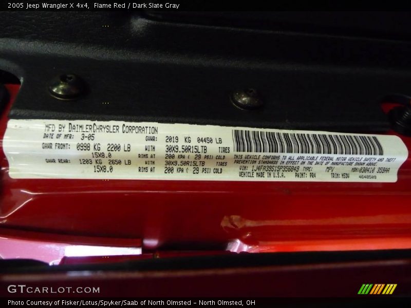 Flame Red / Dark Slate Gray 2005 Jeep Wrangler X 4x4