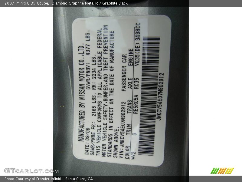 Diamond Graphite Metallic / Graphite Black 2007 Infiniti G 35 Coupe