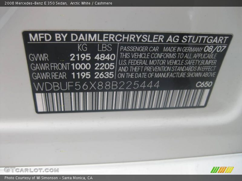 Arctic White / Cashmere 2008 Mercedes-Benz E 350 Sedan