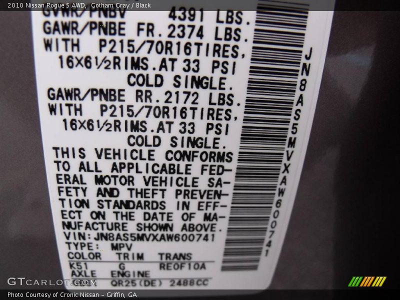 Gotham Gray / Black 2010 Nissan Rogue S AWD