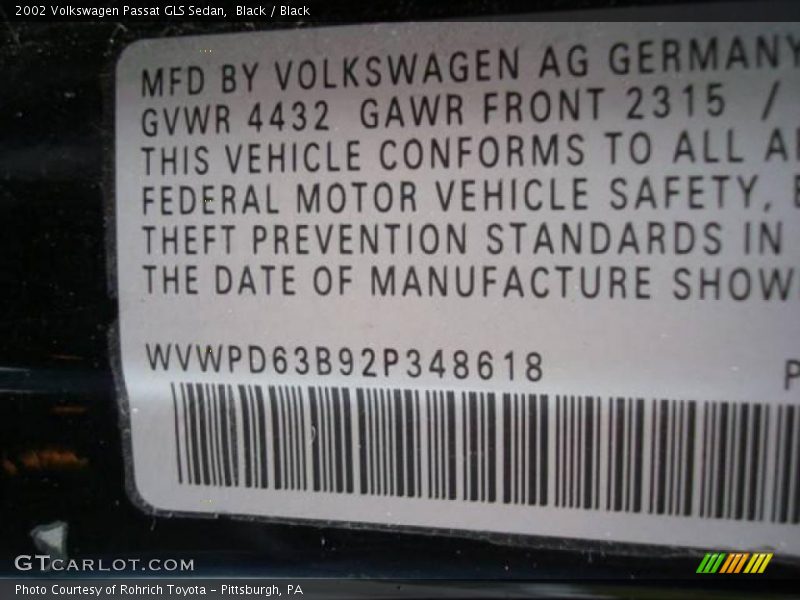 Black / Black 2002 Volkswagen Passat GLS Sedan
