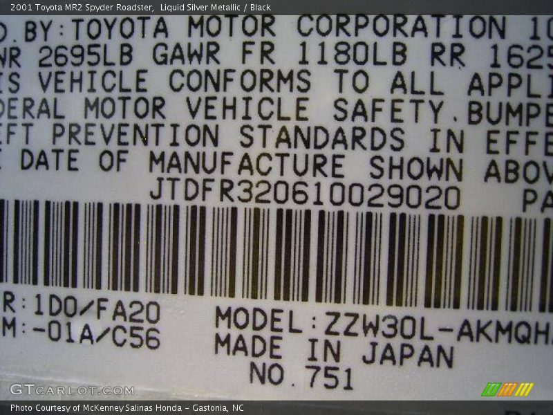 Liquid Silver Metallic / Black 2001 Toyota MR2 Spyder Roadster