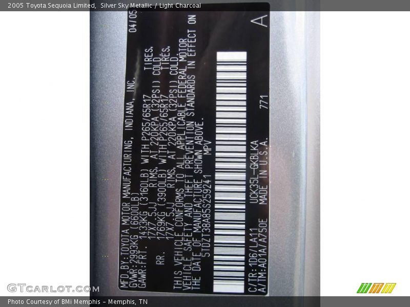 Silver Sky Metallic / Light Charcoal 2005 Toyota Sequoia Limited