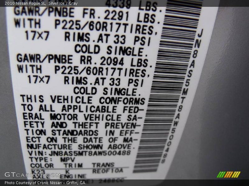 Silver Ice / Gray 2010 Nissan Rogue SL