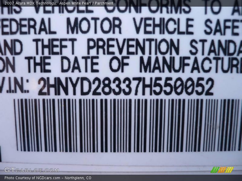 Aspen White Pearl / Parchment 2007 Acura MDX Technology