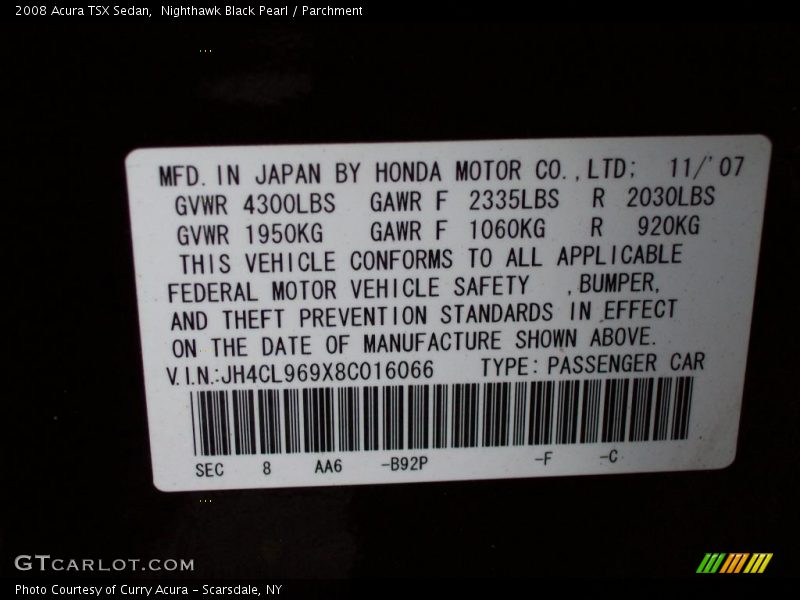 Nighthawk Black Pearl / Parchment 2008 Acura TSX Sedan