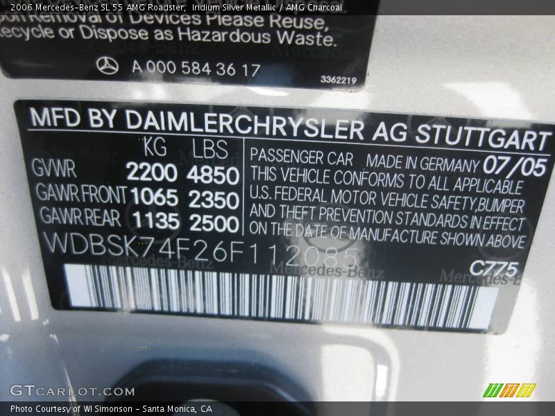 Iridium Silver Metallic / AMG Charcoal 2006 Mercedes-Benz SL 55 AMG Roadster
