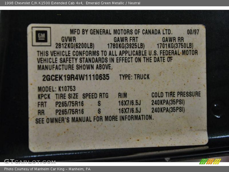 Emerald Green Metallic / Neutral 1998 Chevrolet C/K K1500 Extended Cab 4x4