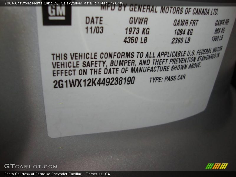 Galaxy Silver Metallic / Medium Gray 2004 Chevrolet Monte Carlo SS