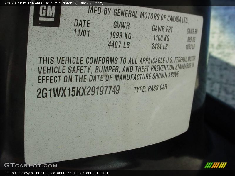 Black / Ebony 2002 Chevrolet Monte Carlo Intimidator SS