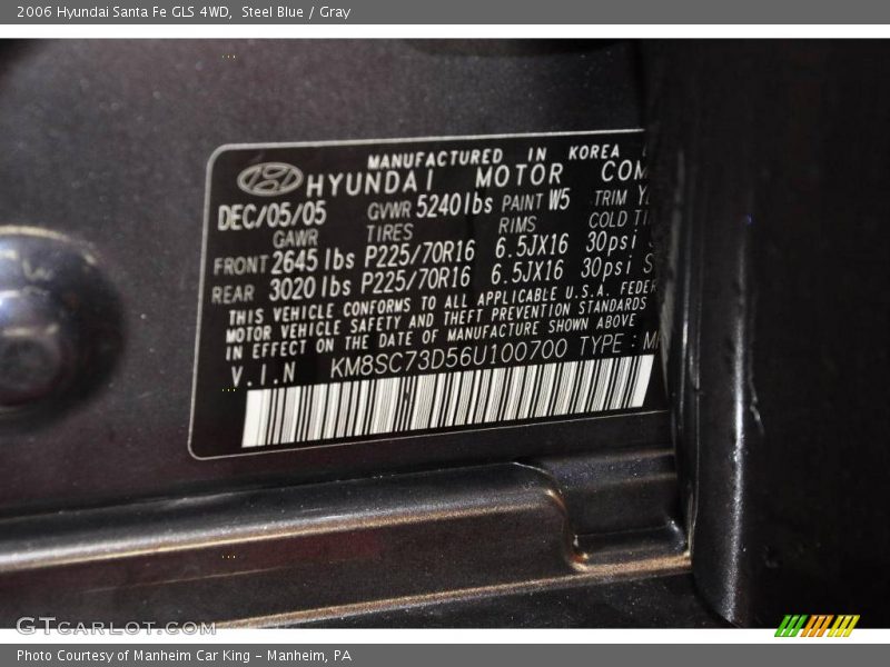 Steel Blue / Gray 2006 Hyundai Santa Fe GLS 4WD