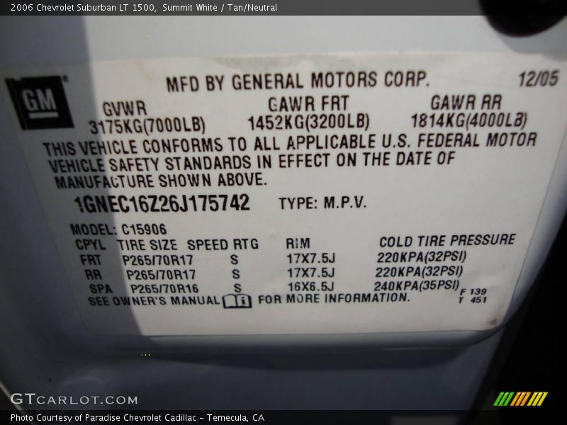 Summit White / Tan/Neutral 2006 Chevrolet Suburban LT 1500